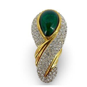 Eisenberg Original Gold, Green and Rhinestone Brooch | 1940's | Vintage
